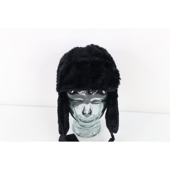 Vintage Y2K Juicy Couture Streetwear Quilted Fuzzy Shag Trapper Hat Cap Black main image 5